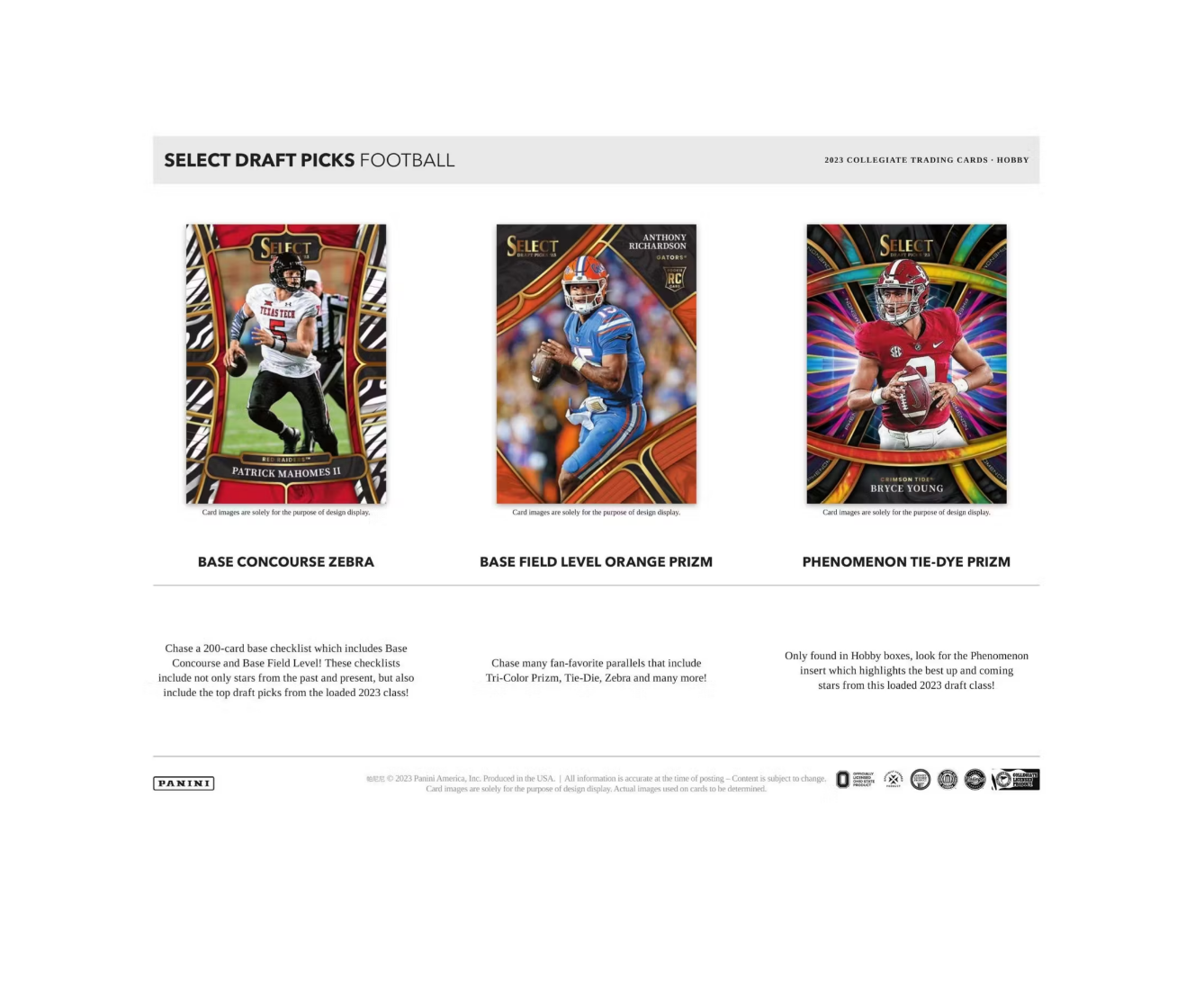 2023 Panini Select Draft Picks Collegiate Football Checklist